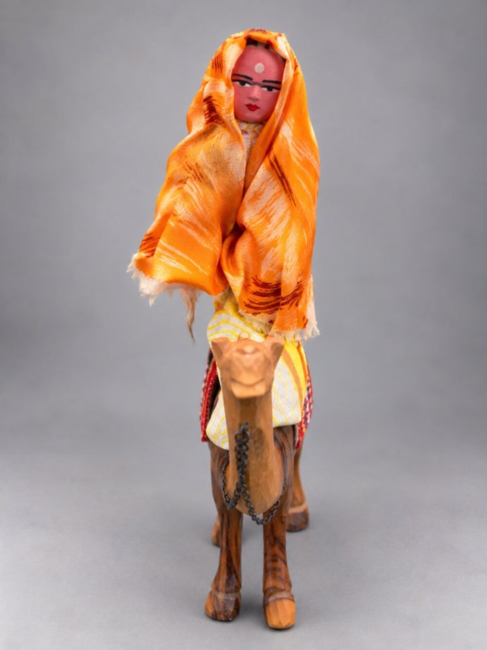 Vintage Olive Wood Camel Rider Doll 11" Hand Carved Middle Eastern Folk Art